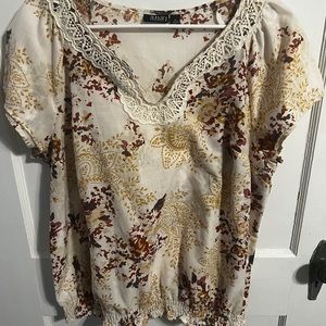 A.N.A beige and red v neck blouse